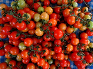 Organic tomatoes on a market stall in the Aegean coastal town Bodrum, Turkey.         