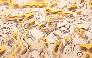 Wave pattern paper cut background, 3d rendering.