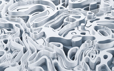 Wave pattern paper cut background, 3d rendering.