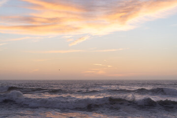 Beautiful view of the purple sunset on the ocean.