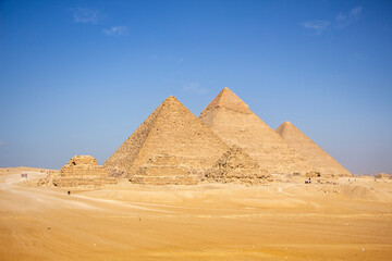 Fototapeta na wymiar Panoramic view of the pyramids Giza, Cairo, Egypt