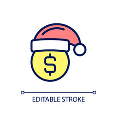 Holiday bonus pixel perfect RGB color icon. Christmas premium pay. Showing appreciation for employees. Isolated vector illustration. Simple filled line drawing. Editable stroke. Arial font used