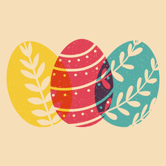 Ester eggs. Colorful cute screen printing effect. Riso print effect. Vector illustration. Graphic element  for fabric, textile, clothing, wrapping paper, wallpaper, poster.