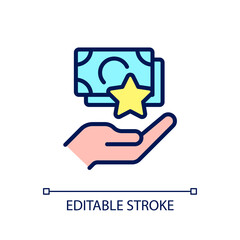 Cash bonus pixel perfect RGB color icon. Giving extra money. Supplemental income. Lump-sum payment. Isolated vector illustration. Simple filled line drawing. Editable stroke. Arial font used