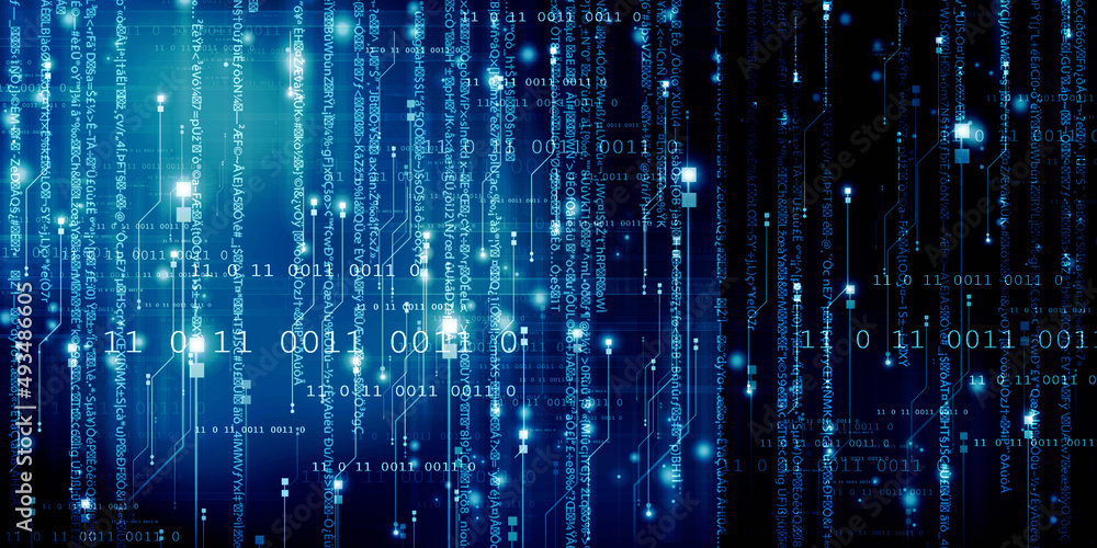 Poster 2d illustration abstract digital binary data on computer screen