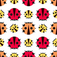 Seamless cute ladybird cartoon pattern. Repeated ladybug vector illustration
