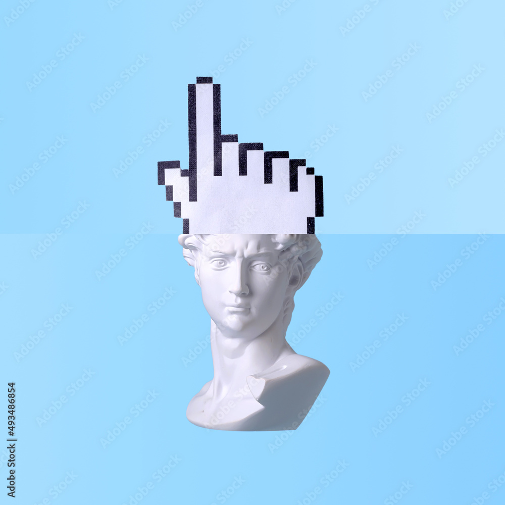 Poster conceptual image if grecian head with hand cursor