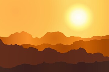 Canicule et soleil sur un paysage montagneux	