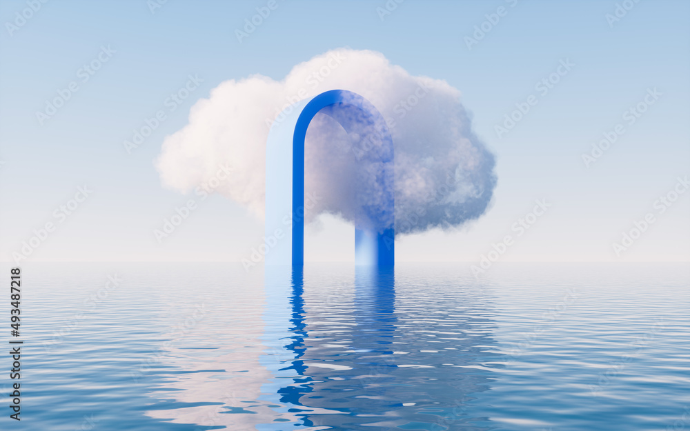 Poster cloud and geometry space, 3d rendering.