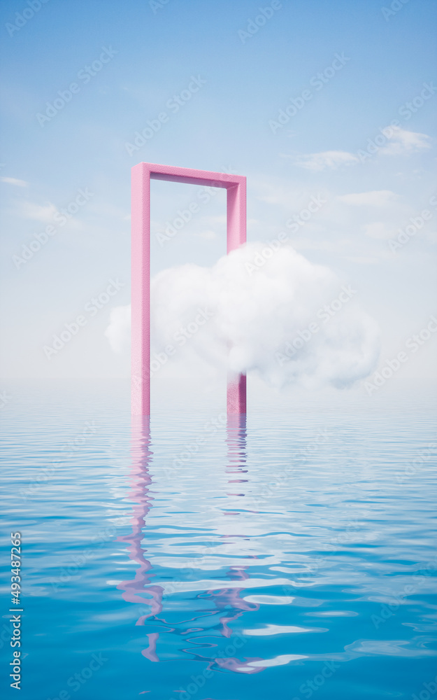 Poster cloud and geometry space, 3d rendering.