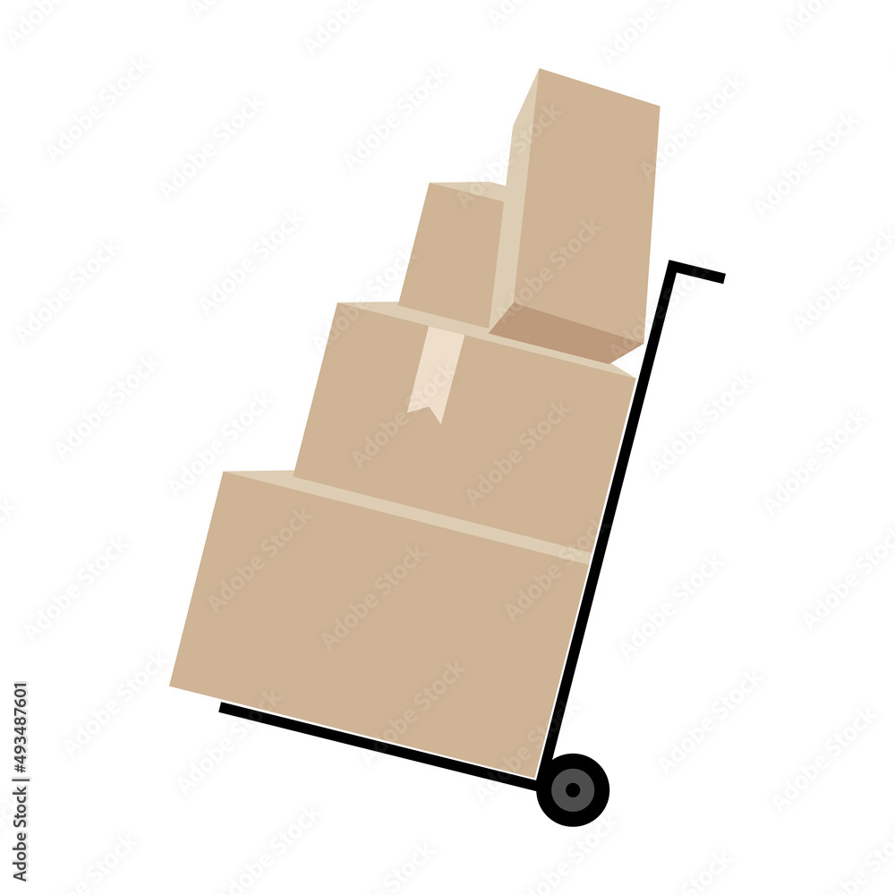 Aufkleber trolley with parcels semi flat color vector object. full sized item on white. transferring packages.