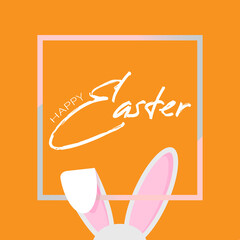 Happy Easter square frame banner template with Easter pink ribbon rabbit ear