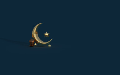 Ramadhan Holy month in Islam 3d render. Ramadan kareem holiday. Golden month and golden bright stars