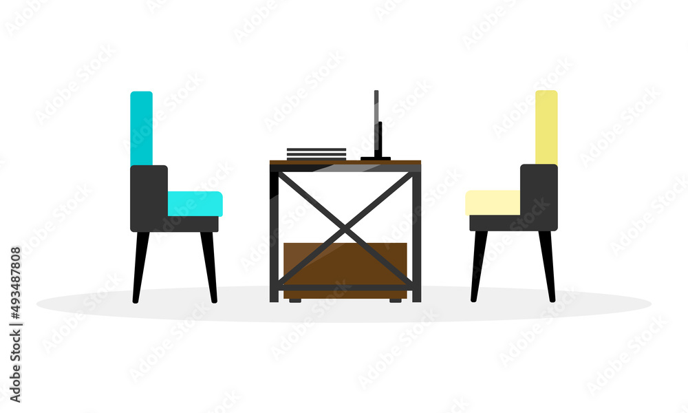 Poster interview room semi flat color vector object. minimalist workspace. full sized item on white. workpl
