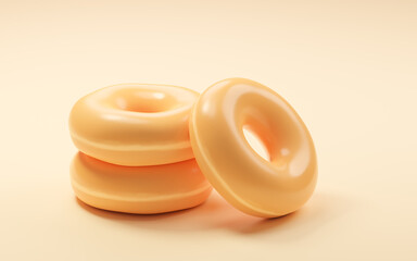 Round dessert bread with ring shape, 3d rendering.
