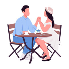 Couple in love holding hands semi flat color vector characters. Sitting figures. Full body people on white. Coffee date simple cartoon style illustration for web graphic design and animation