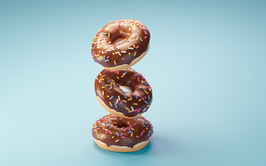 Sweet donuts, bakery dessert, 3d rendering.