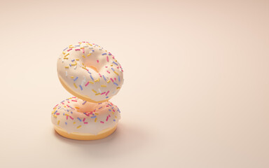 Sweet donuts, bakery dessert, 3d rendering.