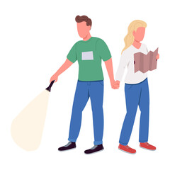 Couple participating in escape room event semi flat color vector characters. Standing figures. Full body people on white. Simple cartoon style illustration for web graphic design and animation