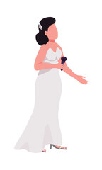 Beautiful bride with microphone semi flat color vector character. Standing figure. Full body person on white. Wedding day simple cartoon style illustration for web graphic design and animation