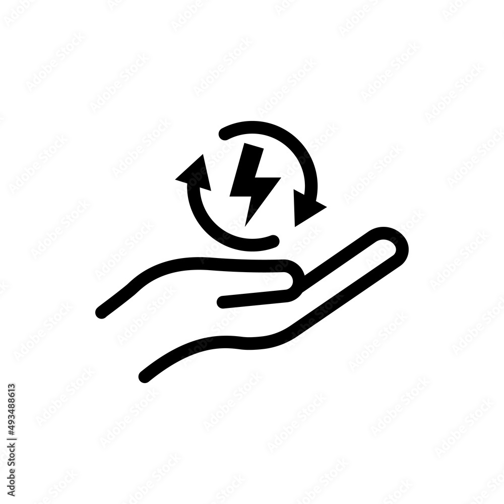 Poster hand icon with electric in circle. line icon style. suitable for renewable energy icon. simple desig
