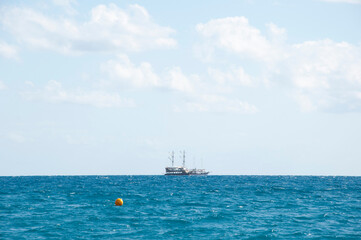 ship and boat in water. summer travel and vacation