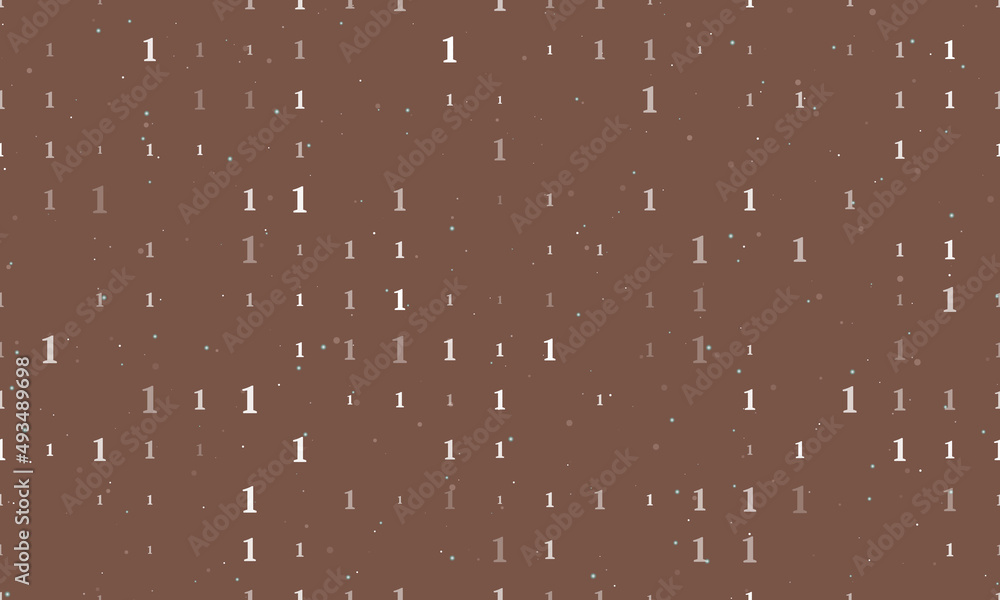 Poster Seamless background pattern of evenly spaced white number one symbols of different sizes and opacity. Vector illustration on brown background with stars