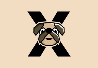 X initial letter with cute doggy head