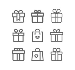 Gift box or present line icon set