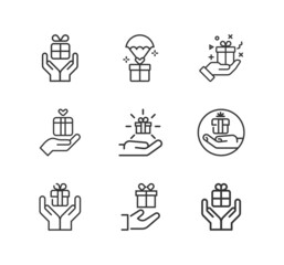 Gift box or present line icon set
