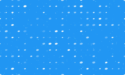 Seamless background pattern of evenly spaced white explosion symbols of different sizes and opacity. Vector illustration on blue background with stars