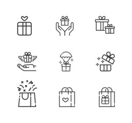 Gift box or present line icon set