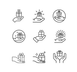 Gift box or present line icon set