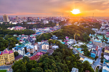 Obraz premium Aerial view of old town of Kyiv, Ukraine, before the war with Russia