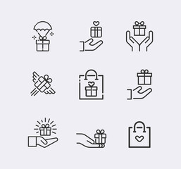 Gift box or present line icon set