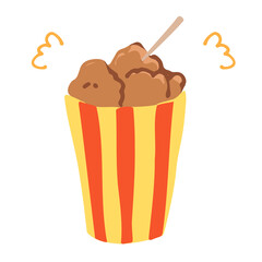 手描きのゆるかわいい カップ入りからあげのイラスト素材　ラインレス　線なし