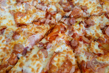 pizza cheese crust meat in a box topping sauce vegetables delicious fast food