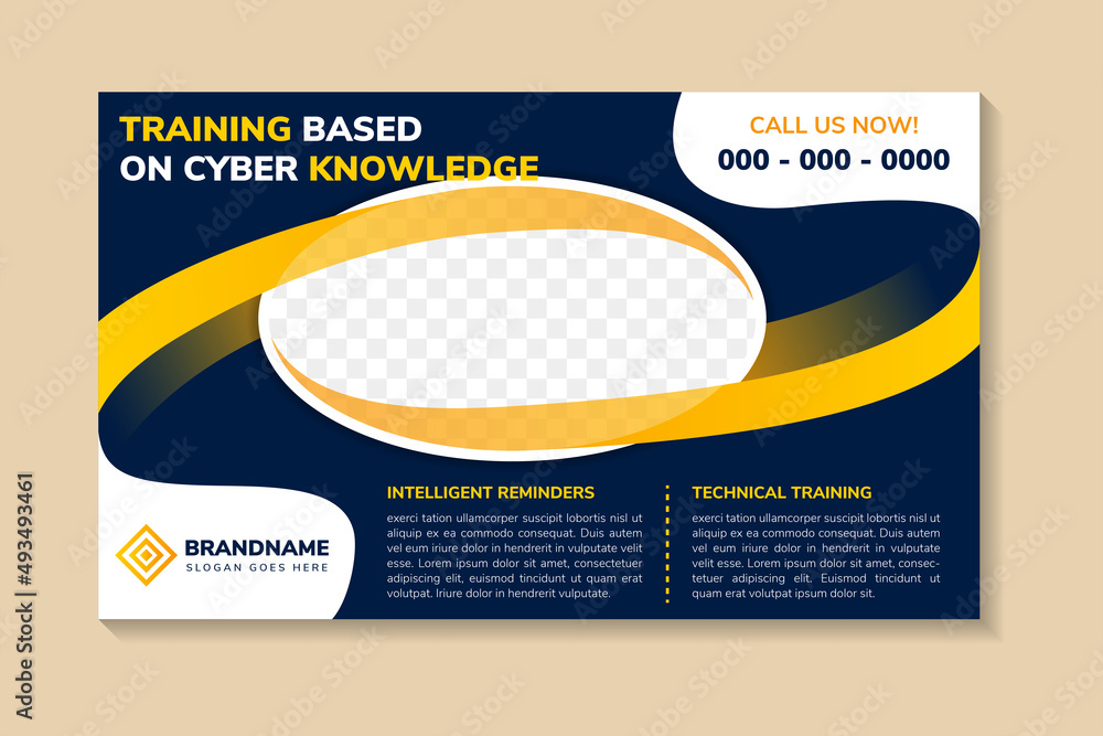 Aufkleber templates of blue and yellow vector horizontal web banners with a place for a photo and text. traini
