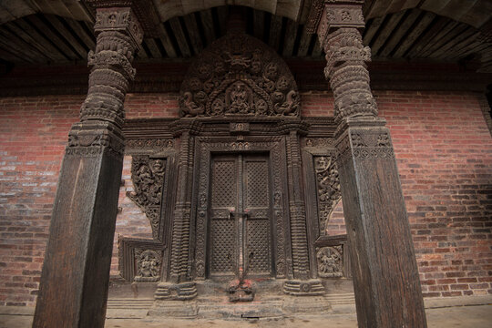 Kathmandu,Nepal - April 20,2019: Bhaktapur Durbar Square is royal palace of the old Bhaktapur Kingdom and it is declares of UNESCO World Heritage Sites.