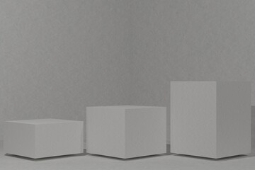 3D illustration Set of abstract 3D room with red light cube steps pedestal podium set. minimal scene for product display presentation.