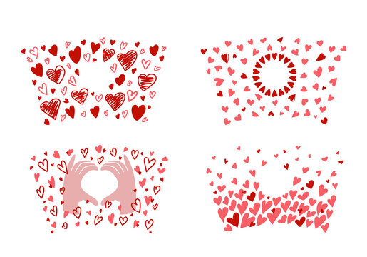 Coffee cup hearts printable wrap temlates bundle, Valentine day 24 Oz venti cold cup full wrap, love cup wrapper, romantic theme vector decal