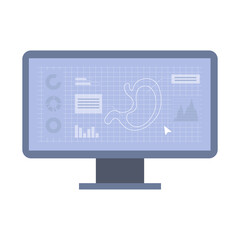 3D model of stomach on computer screen for bioprinting. Medical program, diagnostics, research. Organ transplantation concept