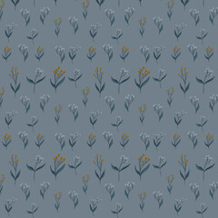 floral pattern of flowers on a gray-blue background