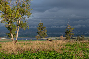 Eastbound view towards the Kingdom of Jordan as seen from kibbutz Kfar Ruppin, Jordan valley,...