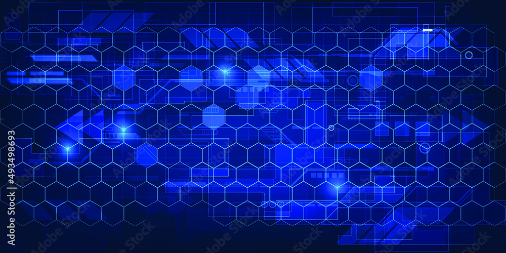 Poster vector illustrations of futuristic digital technology with hexagonal net and digital hi-tech element