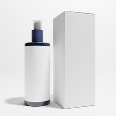 blue plastic bottle with a blank label and white box a frot view 3d render