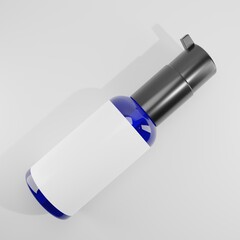 glass spray bottle with blank label and black cap a top view 3d render