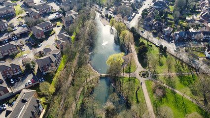 beautiful landscape view of local public park, drone footage