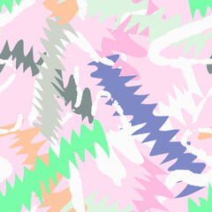 Urban seamless pattern with chatic curved elements and grunge wave lines