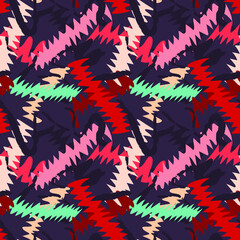 Urban seamless pattern with chatic curved elements and grunge wave lines